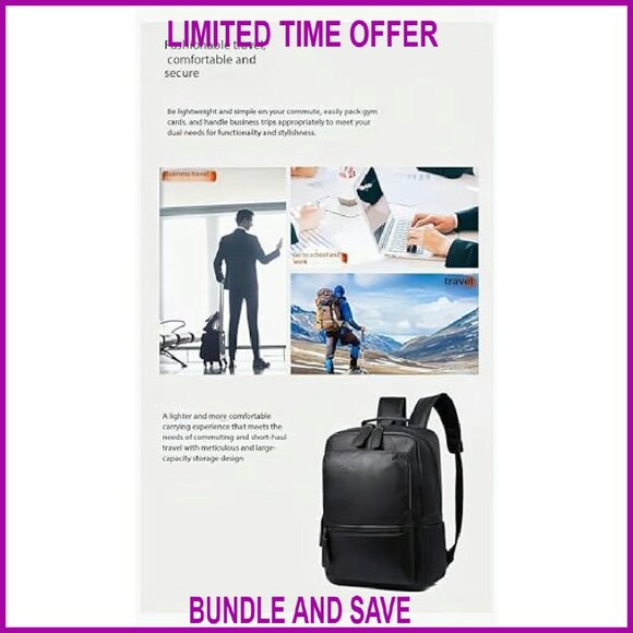 Large PU Leather Laptop Backpack for Work School Travel Business - Picture 7 of 7